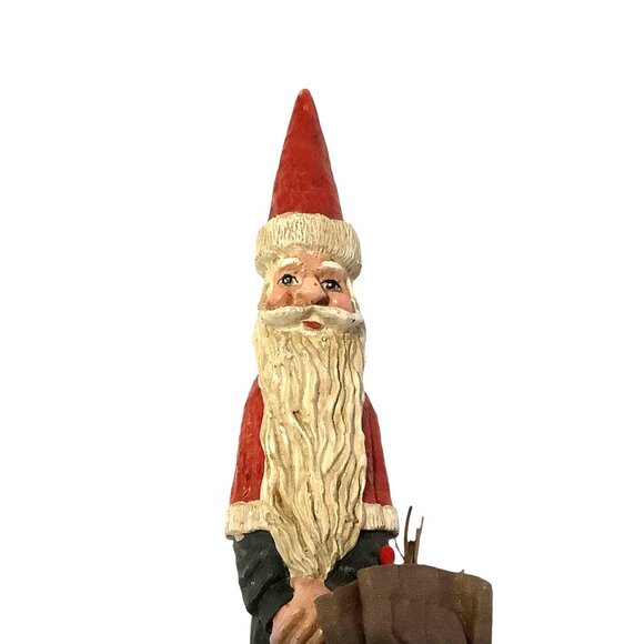 Vtg Old World Santa Claus Pencil Figurine Gift Bag Sack 7” Christmas Decor - Picture 2 of 4